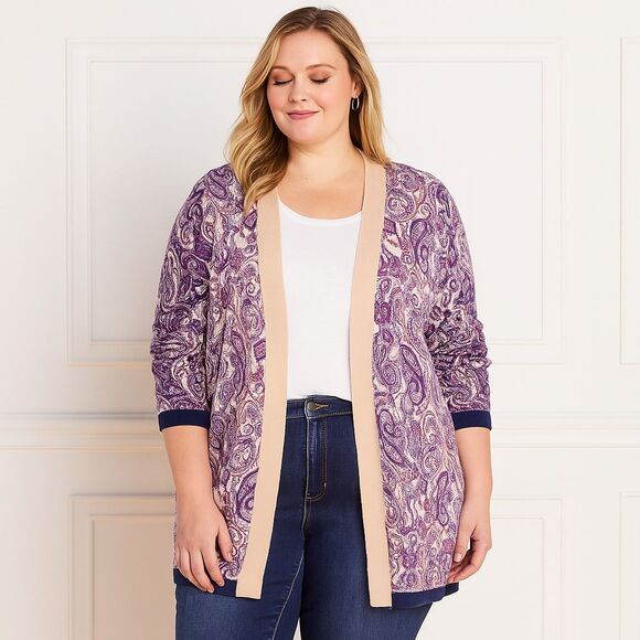 Lands' End Sweaters - Lands End Long Line Cardigan Sweater Women's Large 14-16 Paisley Open Front